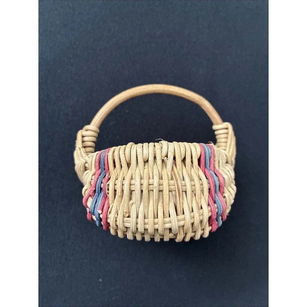 Boyds Bears Mini Woven Basket Bailey's Market Red Blue Stripes Vintage 90s Dolls